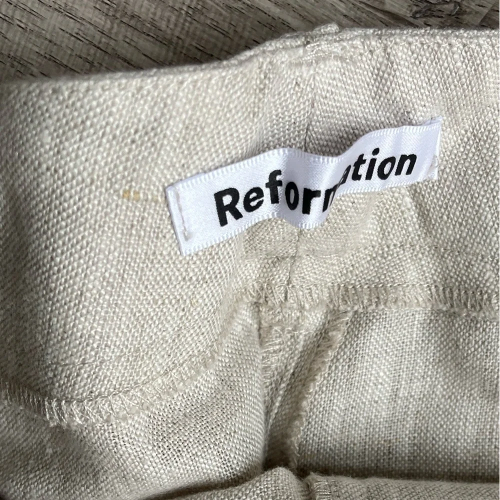 Reformation Cello Pants In Oatmeal 100 Linen Wide Leg High Waisted Unlined SZ 10